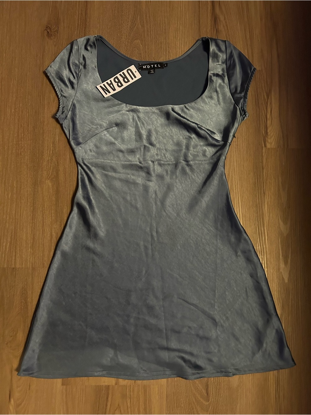 Urban Outfitters Satin Scoop-Neck Mini Dress in Steel Blue